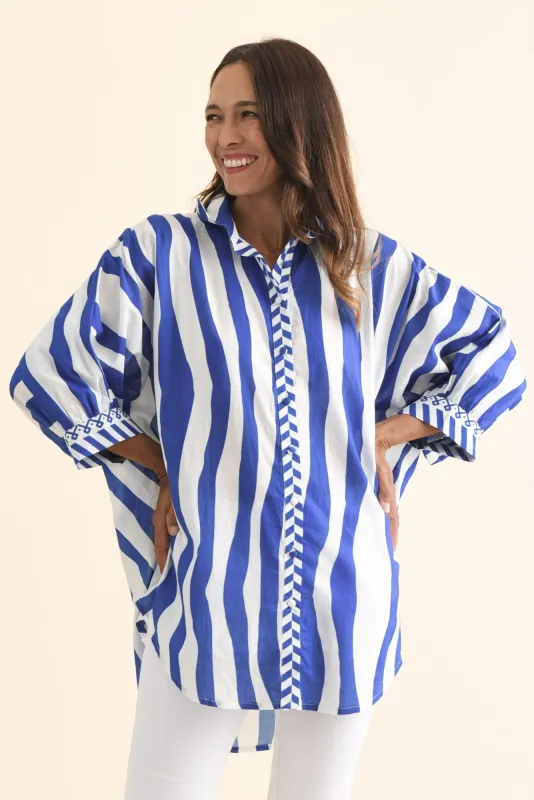 Lenny Blue Stripe Cotton Shirt sold by Blue Bungalow