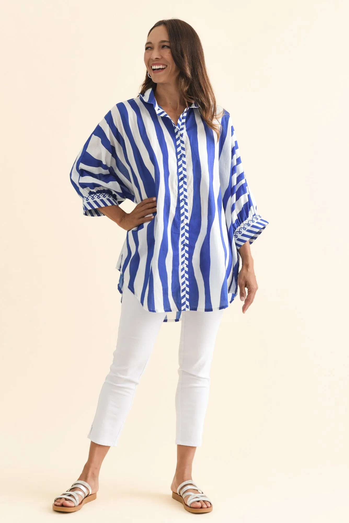 Lenny Blue Stripe Cotton Shirt sold by Blue Bungalow product image thumbnail 2