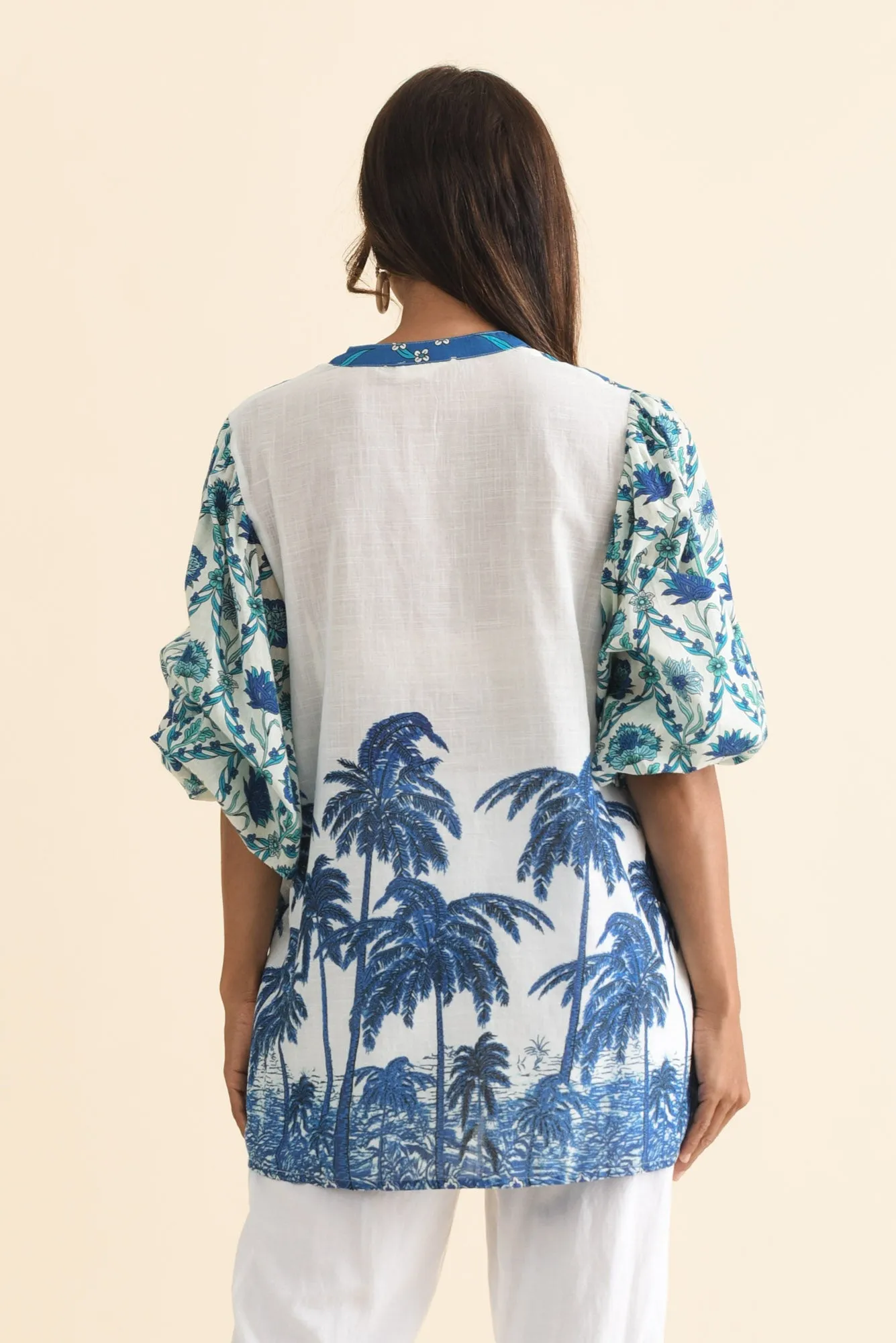 Stalone Blue Tropical Cotton Blouse sold by Blue Bungalow product image thumbnail 4
