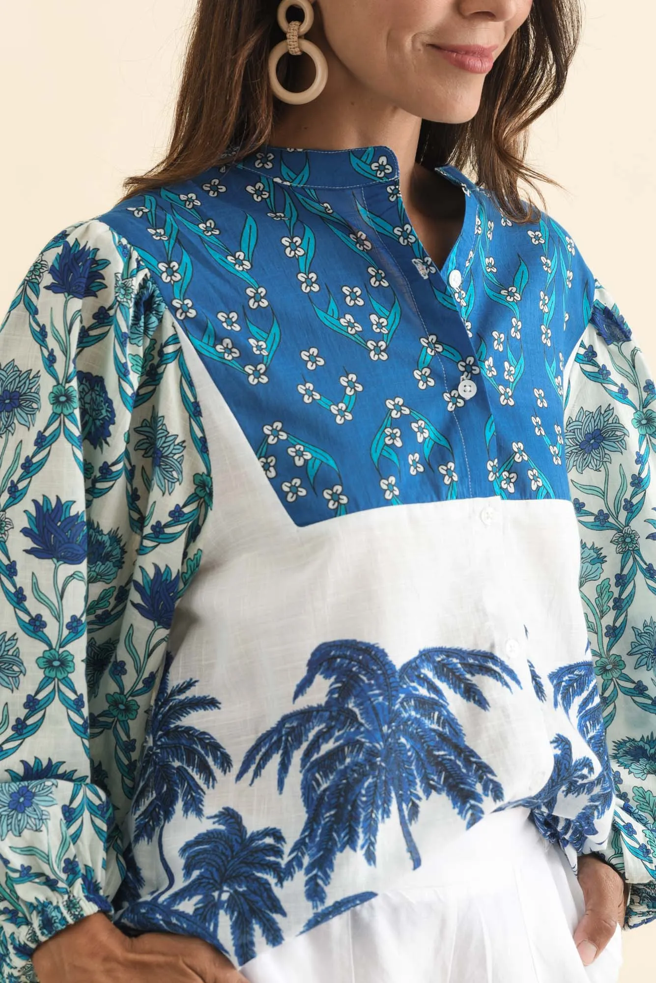 Stalone Blue Tropical Cotton Blouse sold by Blue Bungalow product image thumbnail 5