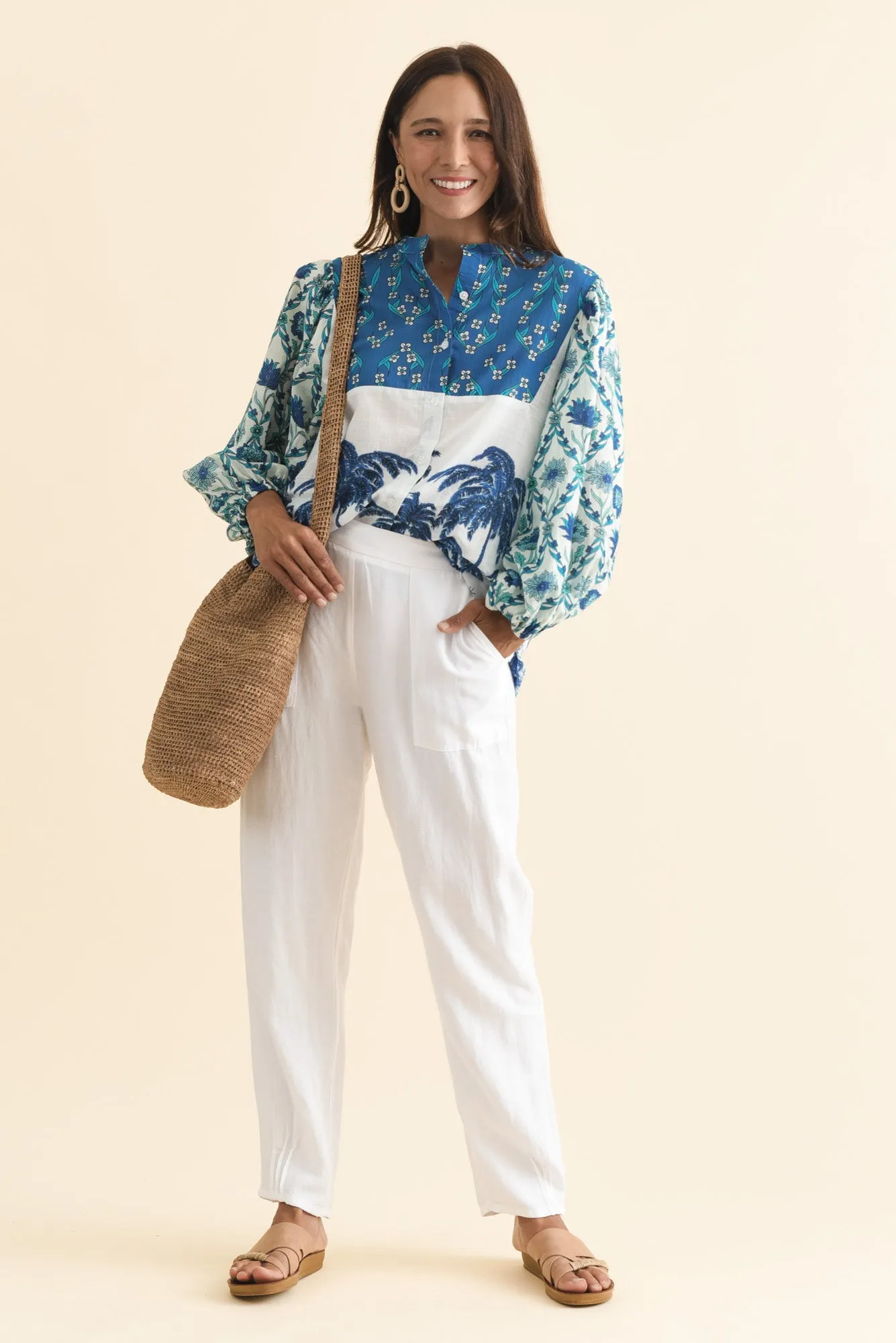 Stalone Blue Tropical Cotton Blouse sold by Blue Bungalow product image thumbnail 2