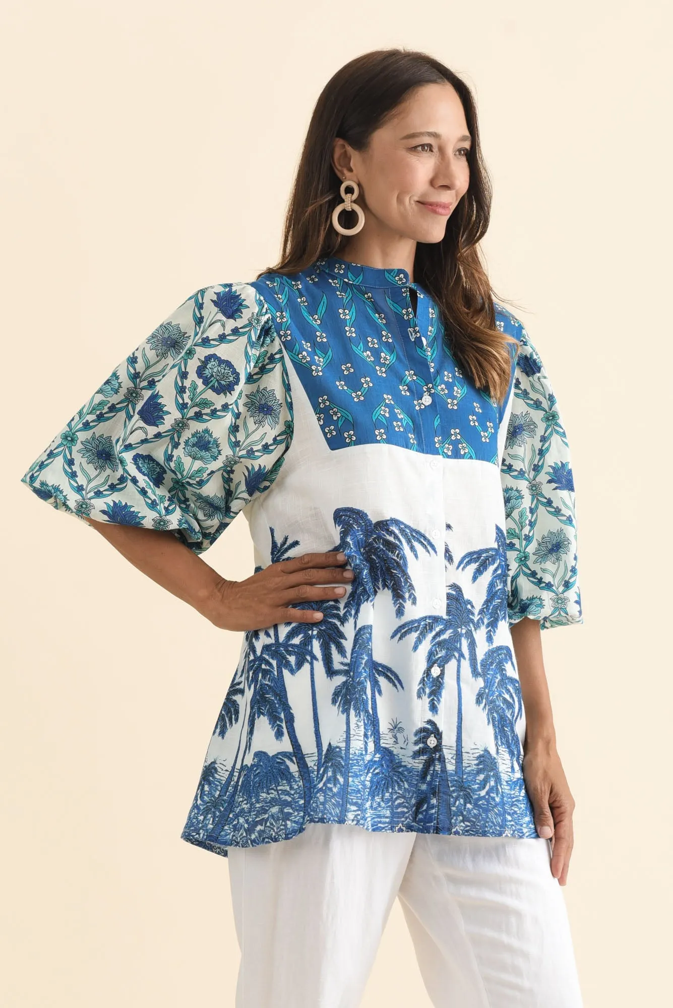 Stalone Blue Tropical Cotton Blouse sold by Blue Bungalow product image thumbnail 3