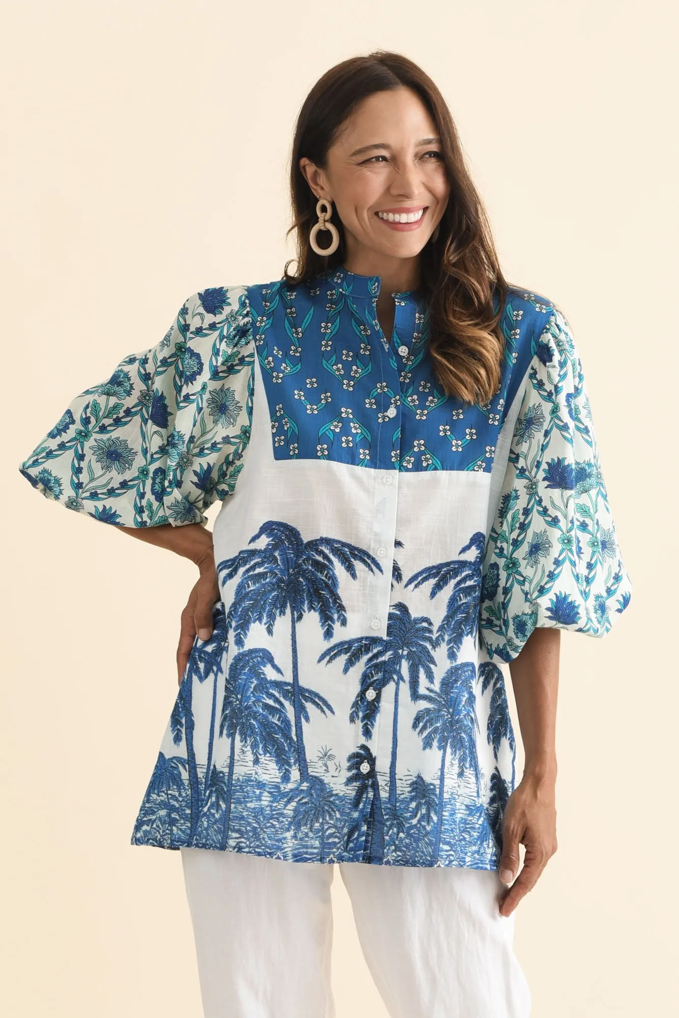 Stalone Blue Tropical Cotton Blouse sold by Blue Bungalow