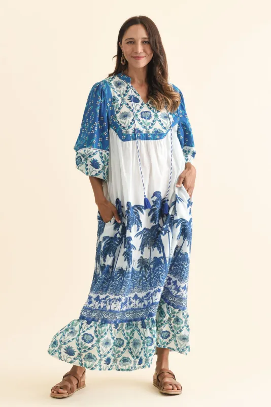 Shari Blue Tropical Cotton Dress sold by Blue Bungalow