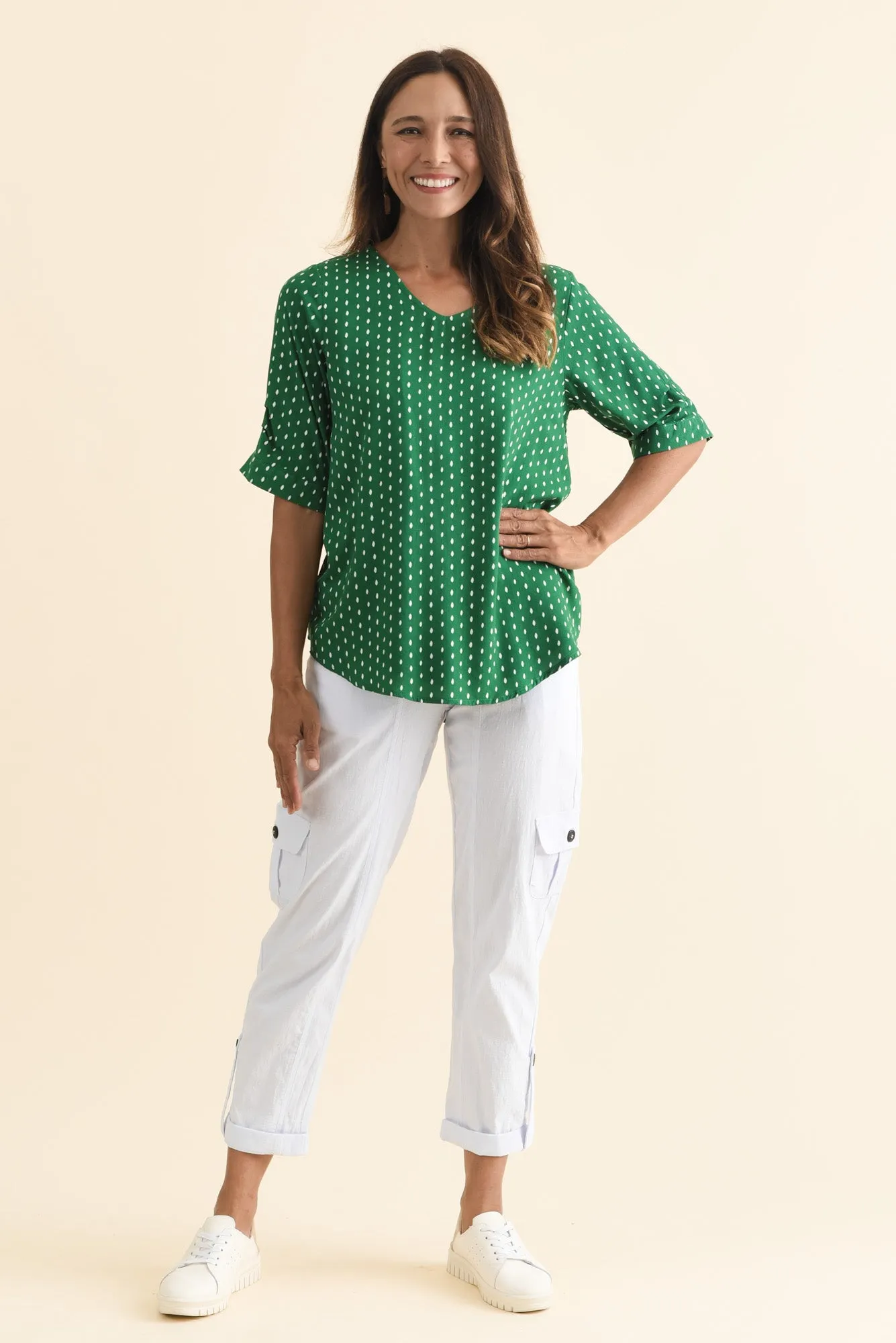 Riveria Green Dash V Neck Top sold by Blue Bungalow product image thumbnail 2