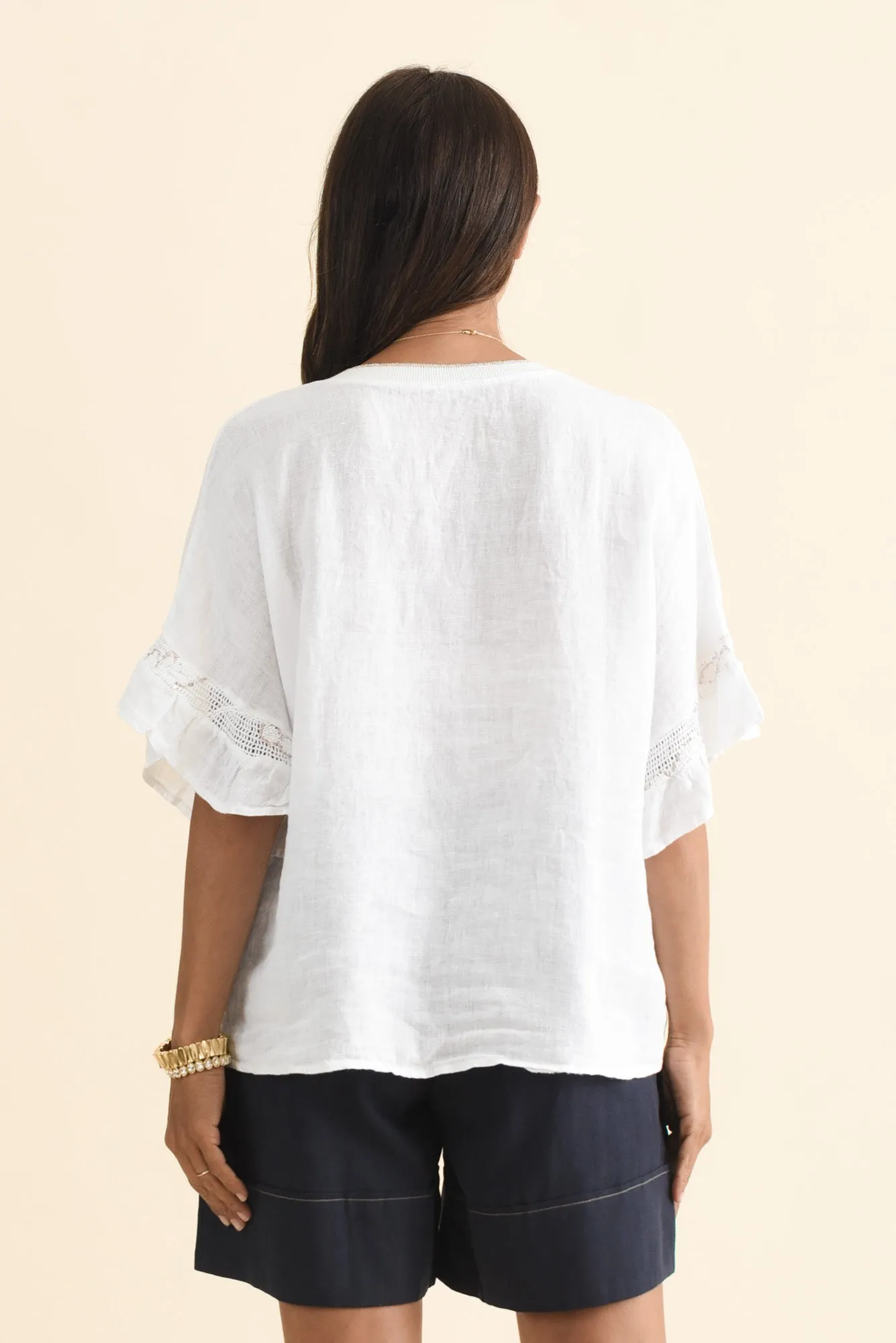 Corina White Linen V Neck Top sold by Blue Bungalow product image thumbnail 4