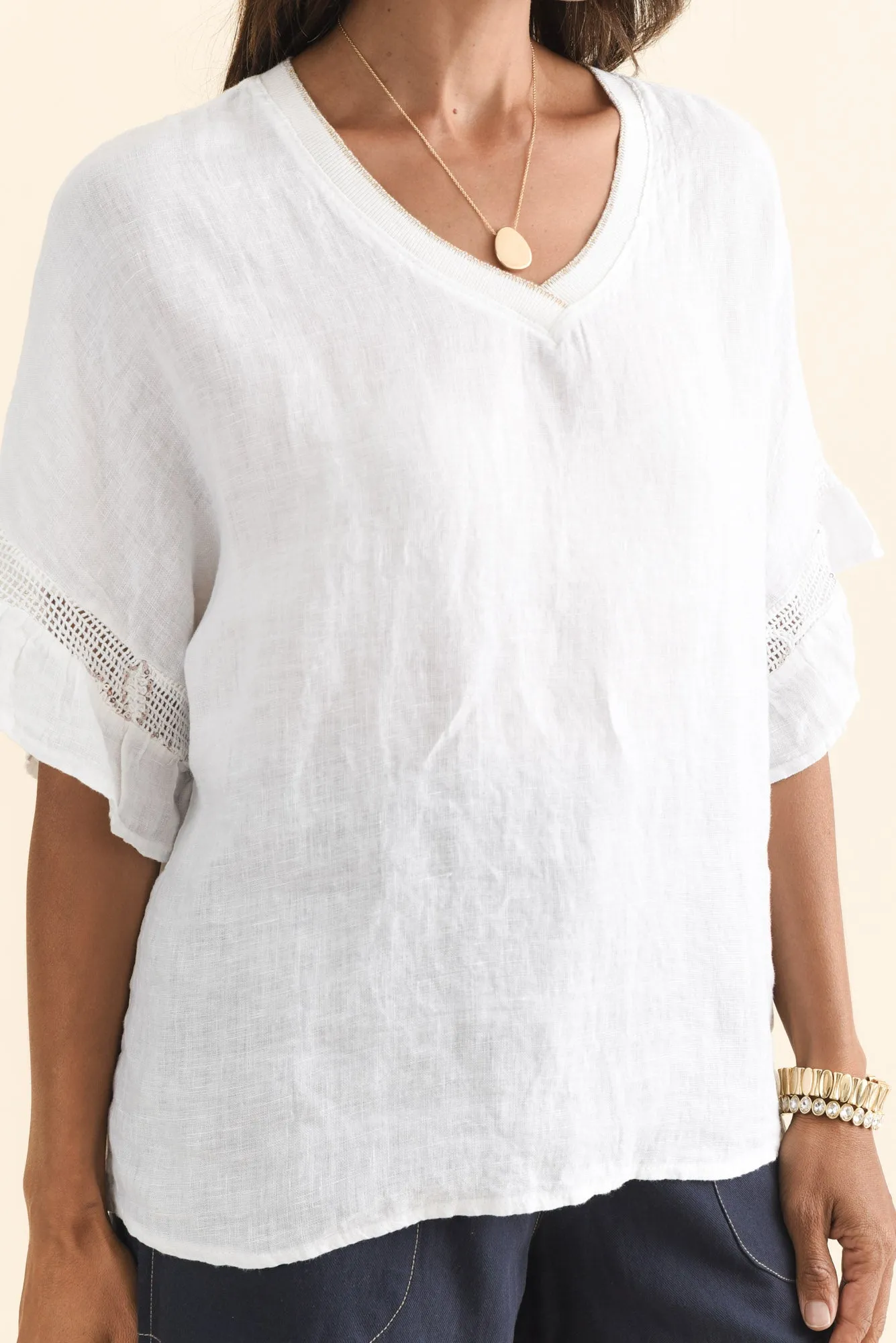 Corina White Linen V Neck Top sold by Blue Bungalow product image thumbnail 5