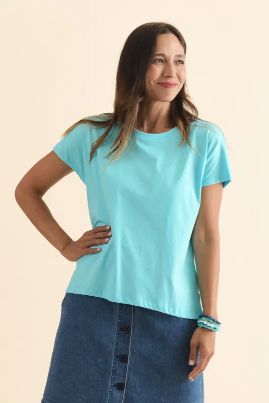 Abbi Turquoise Cotton Tee sold by Blue Bungalow