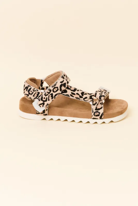 Cohen Tan Leopard Leather Velcro Sandal sold by Blue Bungalow