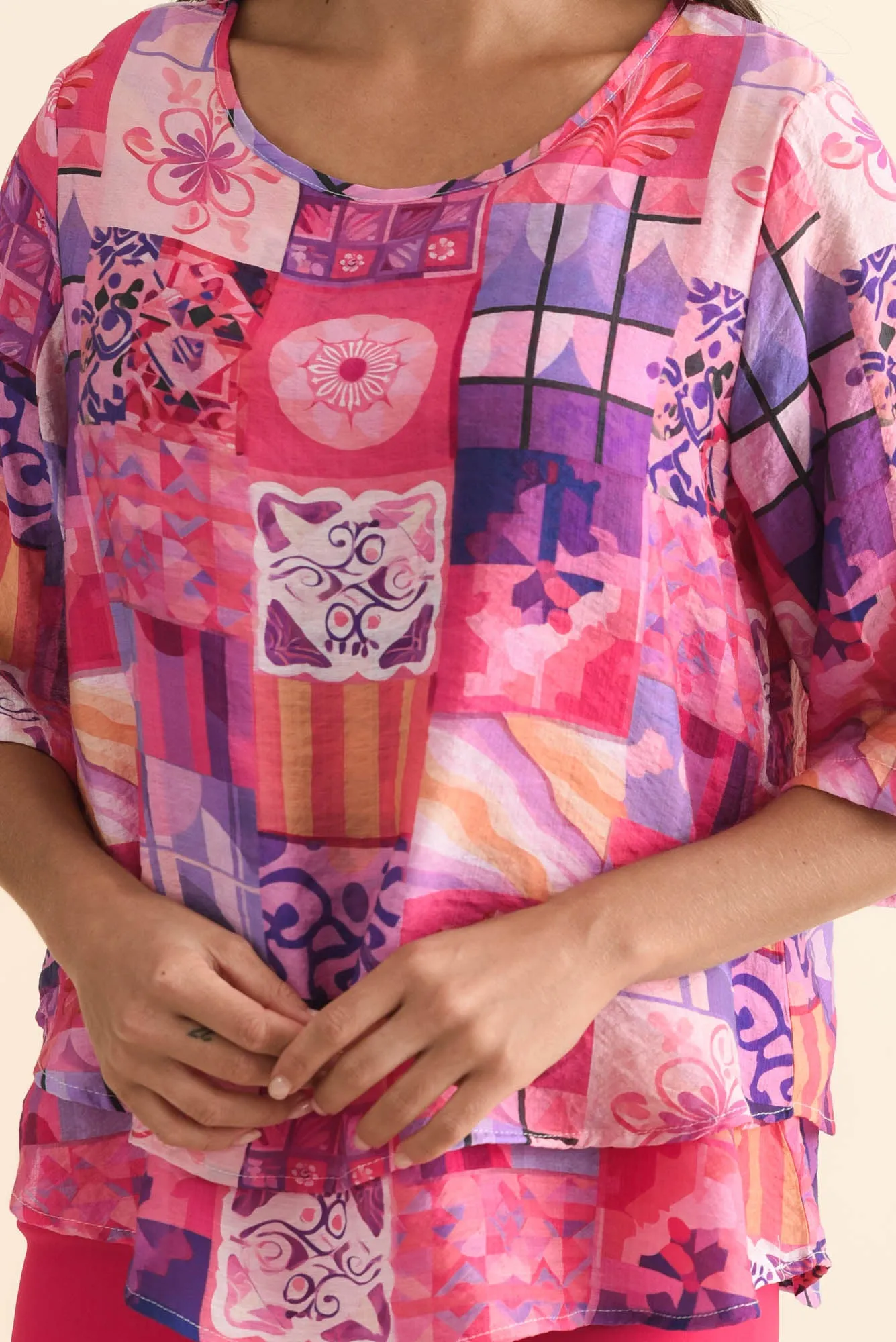 Liora Pink Mosaic Layered Top sold by Blue Bungalow product image thumbnail 5