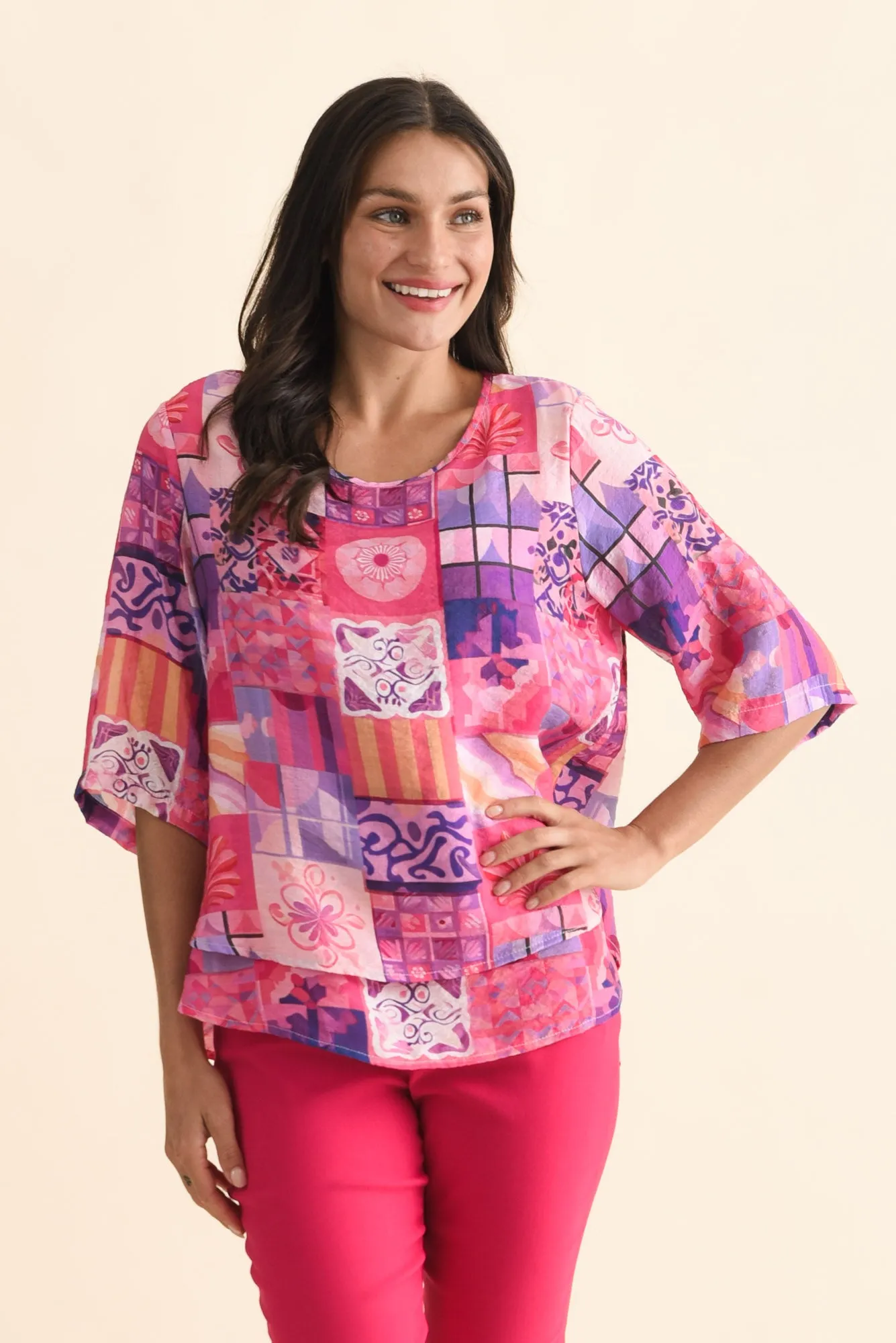 Liora Pink Mosaic Layered Top sold by Blue Bungalow