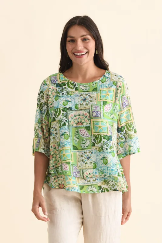 Liora Green Patchwork Layered Top sold by Blue Bungalow