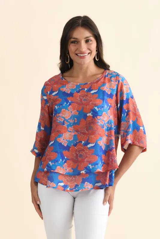 Liora Orange Flower Layered Top sold by Blue Bungalow