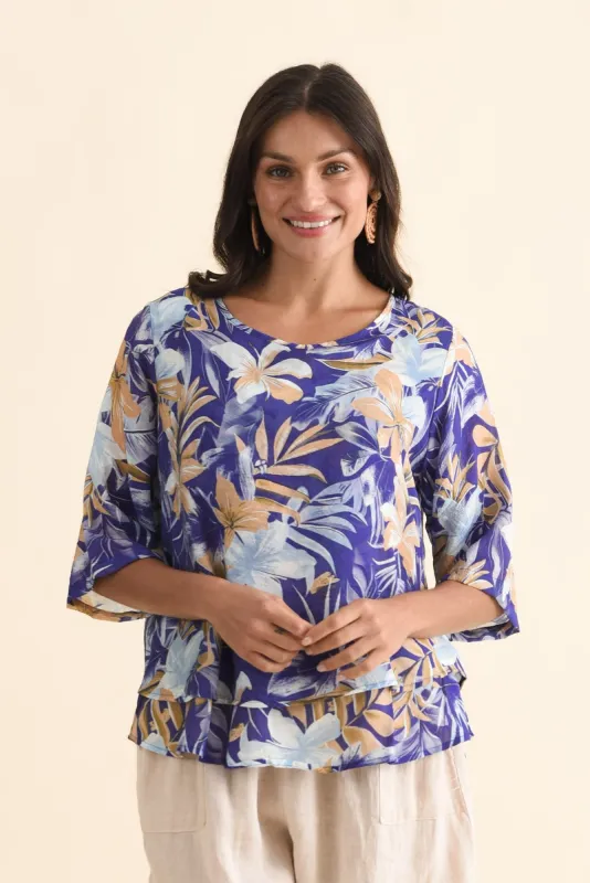 Liora Cobalt Floral Layered Top sold by Blue Bungalow