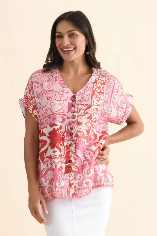 Miray Pink Abstract Button Top sold by Blue Bungalow