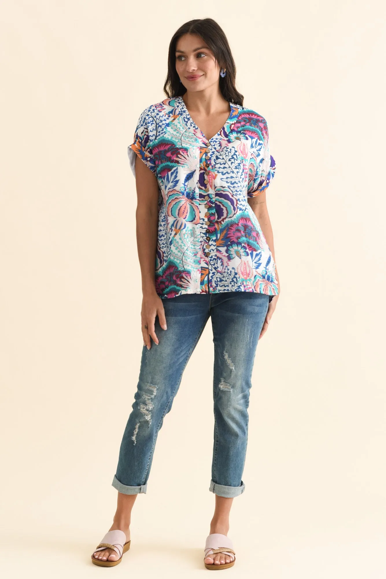 Miray Blue Garden Button Top sold by Blue Bungalow product image thumbnail 2