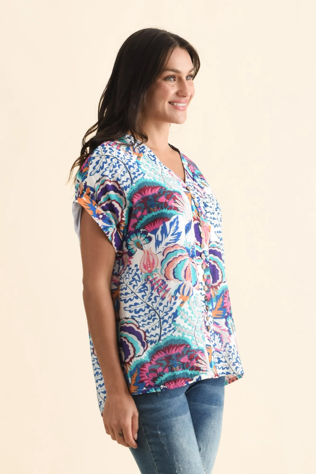 Miray Blue Garden Button Top sold by Blue Bungalow product image thumbnail 3