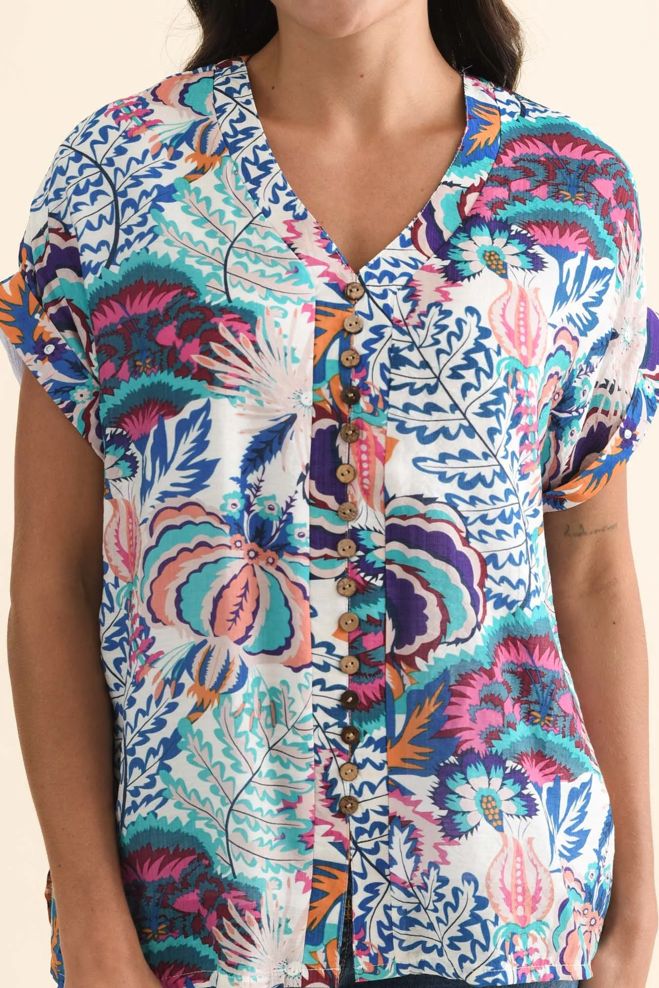 Miray Blue Garden Button Top sold by Blue Bungalow product image thumbnail 5