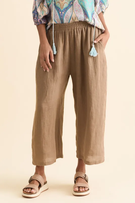 Olga Mocha Linen Wide Leg Pants sold by Blue Bungalow