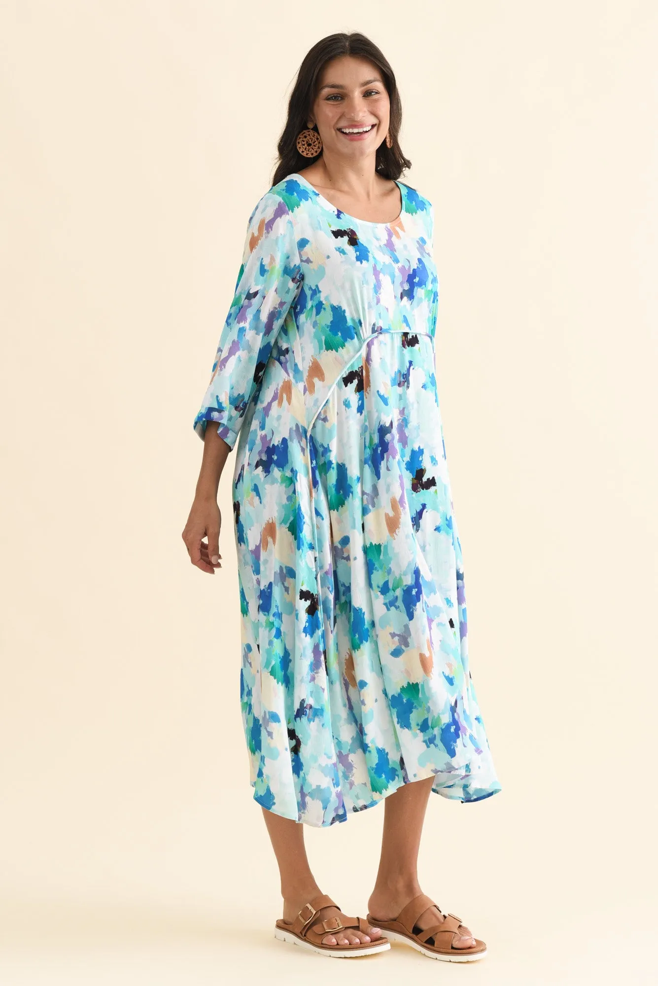 Zaelia Blue Watercolour Sleeved Crescent Dress sold by Blue Bungalow product image thumbnail 4