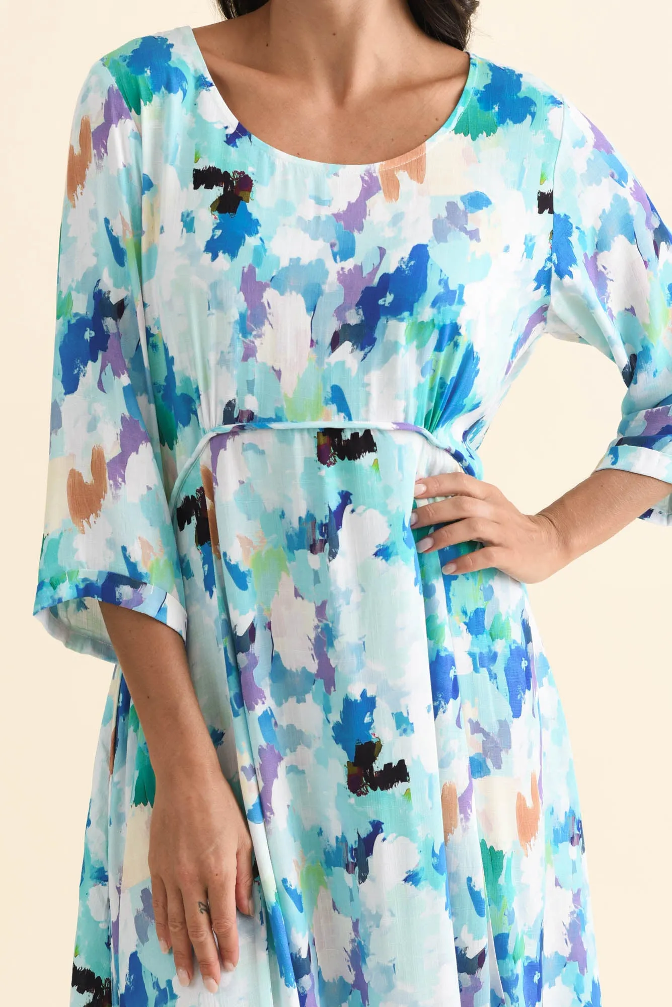 Zaelia Blue Watercolour Sleeved Crescent Dress sold by Blue Bungalow product image thumbnail 5