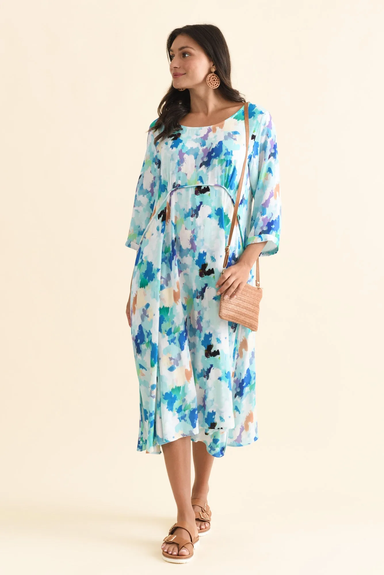 Zaelia Blue Watercolour Sleeved Crescent Dress sold by Blue Bungalow product image thumbnail 2