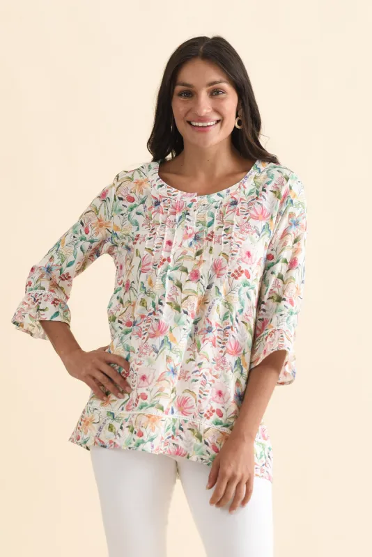 Cassidy Pink Floral Cotton Sleeved Top sold by Blue Bungalow
