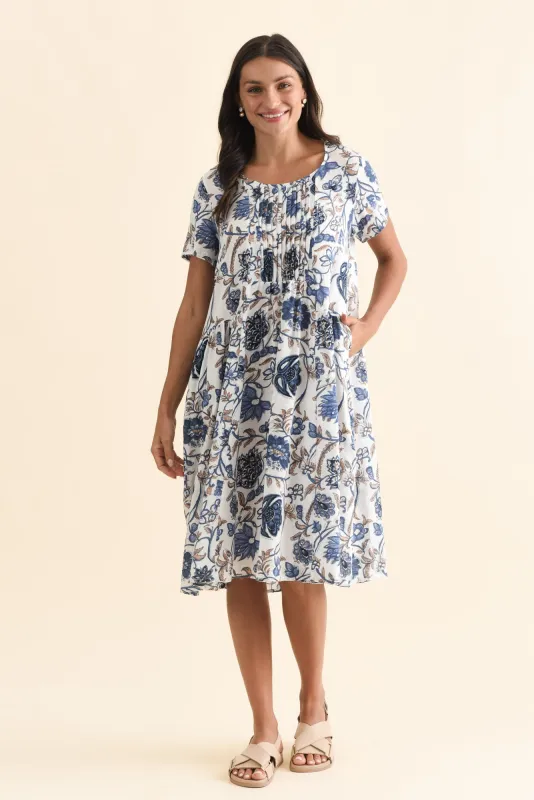 Murano Blue Botanical Cotton Dress sold by Blue Bungalow