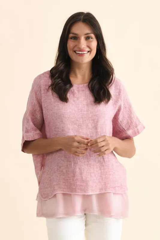 Kayla Pink Linen Layered Top sold by Blue Bungalow