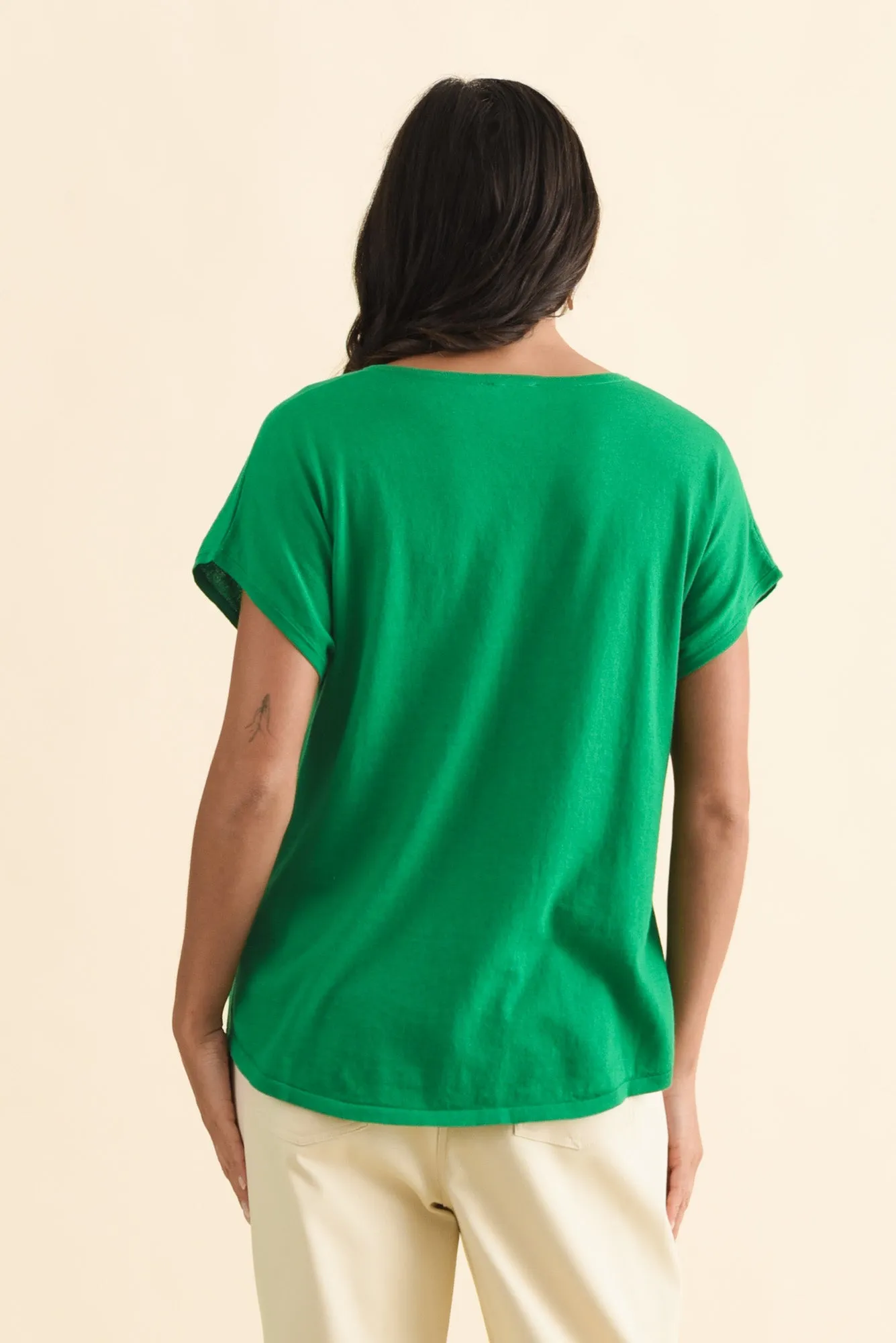 Via Green Cotton V Neck Knit Top sold by Blue Bungalow product image thumbnail 4
