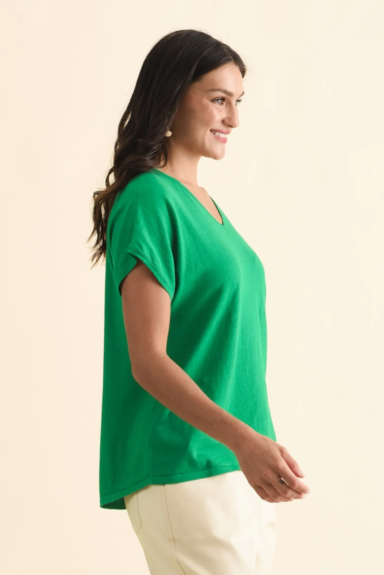 Via Green Cotton V Neck Knit Top sold by Blue Bungalow product image thumbnail 3