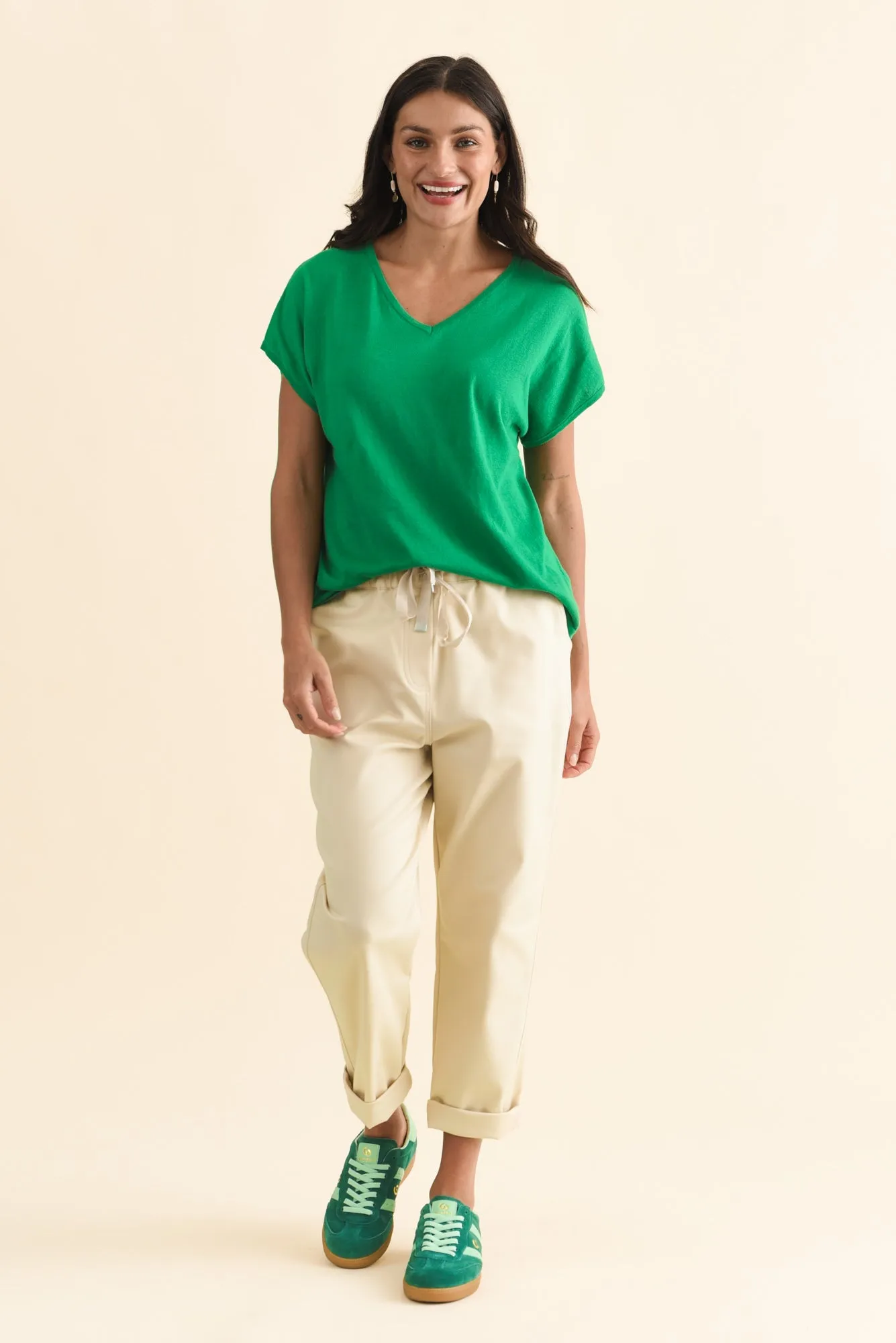 Via Green Cotton V Neck Knit Top sold by Blue Bungalow product image thumbnail 2