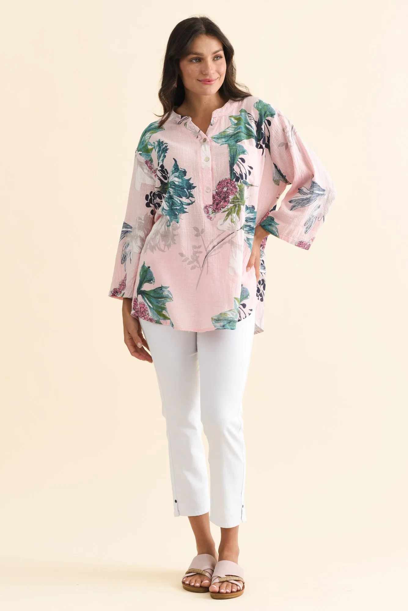 Juliet Pink Floral Cotton Linen Top sold by Blue Bungalow product image thumbnail 2