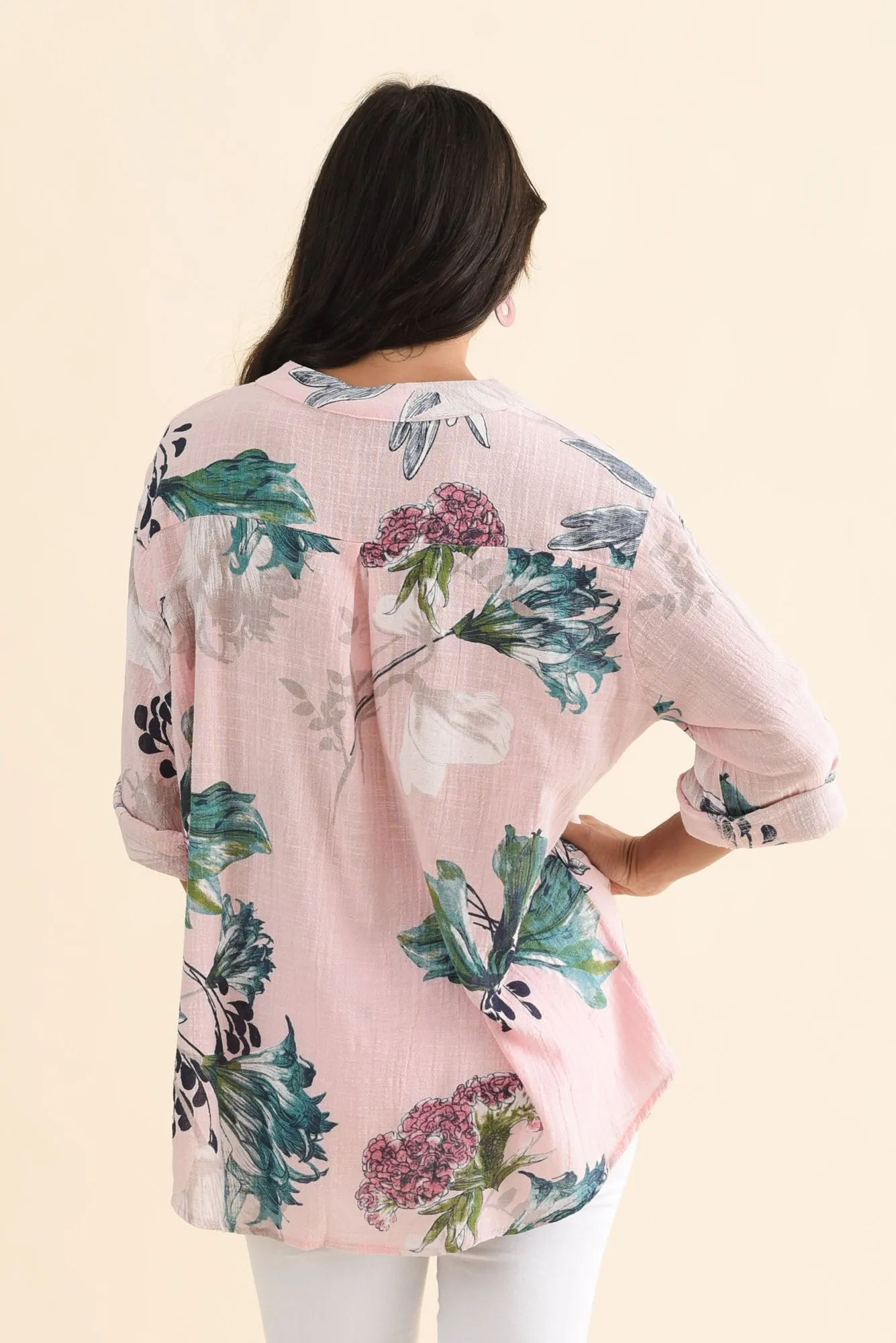 Juliet Pink Floral Cotton Linen Top sold by Blue Bungalow product image thumbnail 4