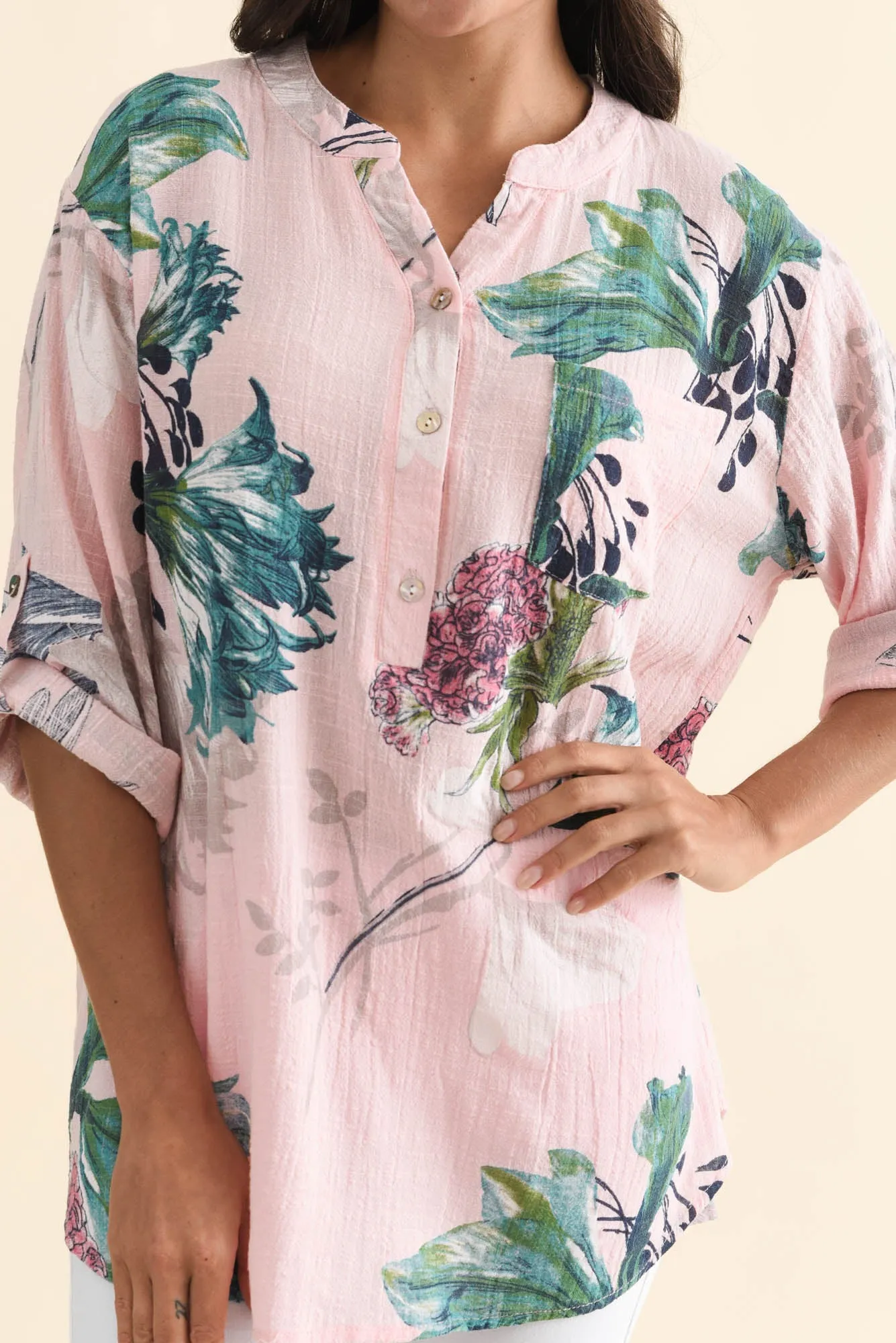 Juliet Pink Floral Cotton Linen Top sold by Blue Bungalow product image thumbnail 5