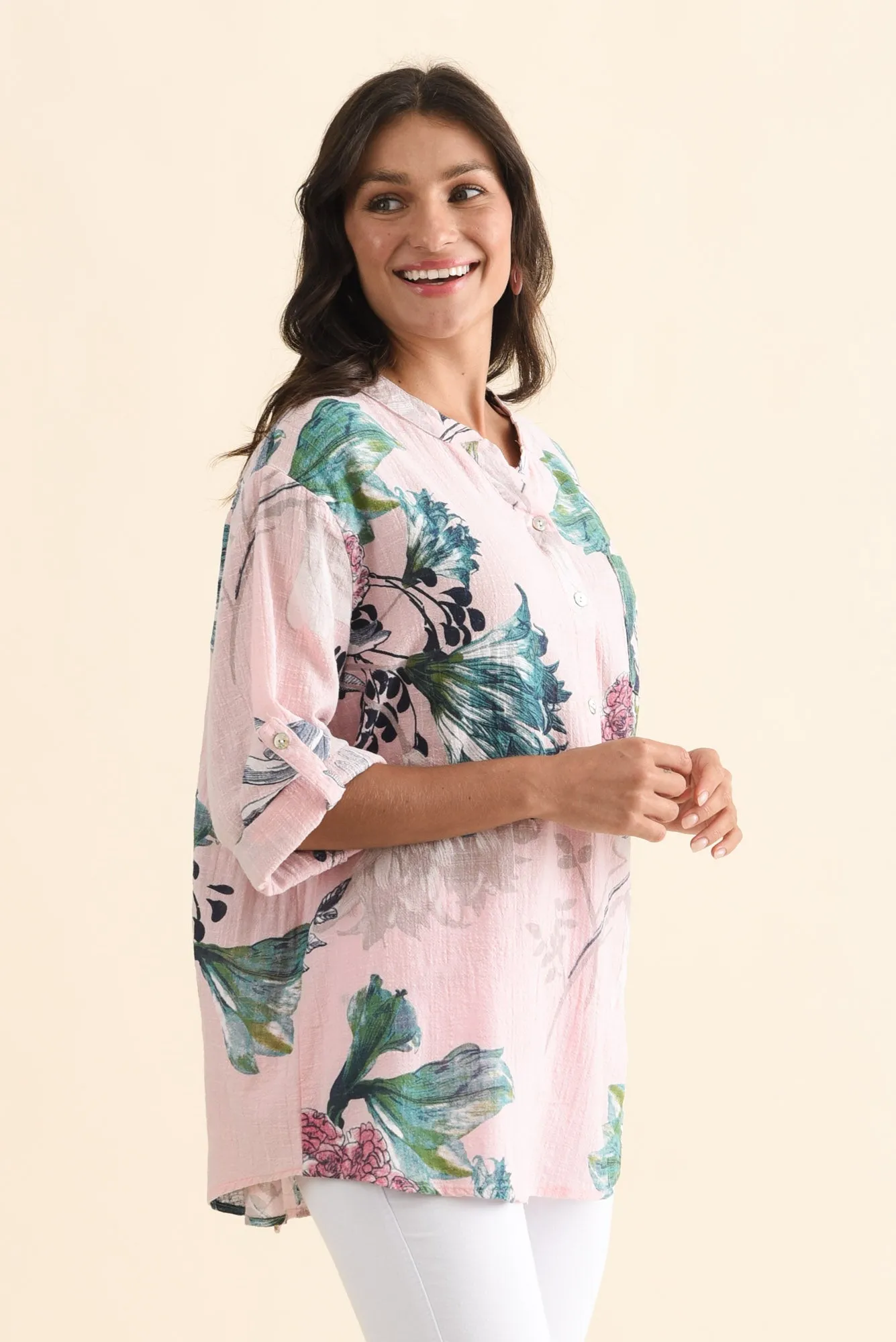 Juliet Pink Floral Cotton Linen Top sold by Blue Bungalow product image thumbnail 3
