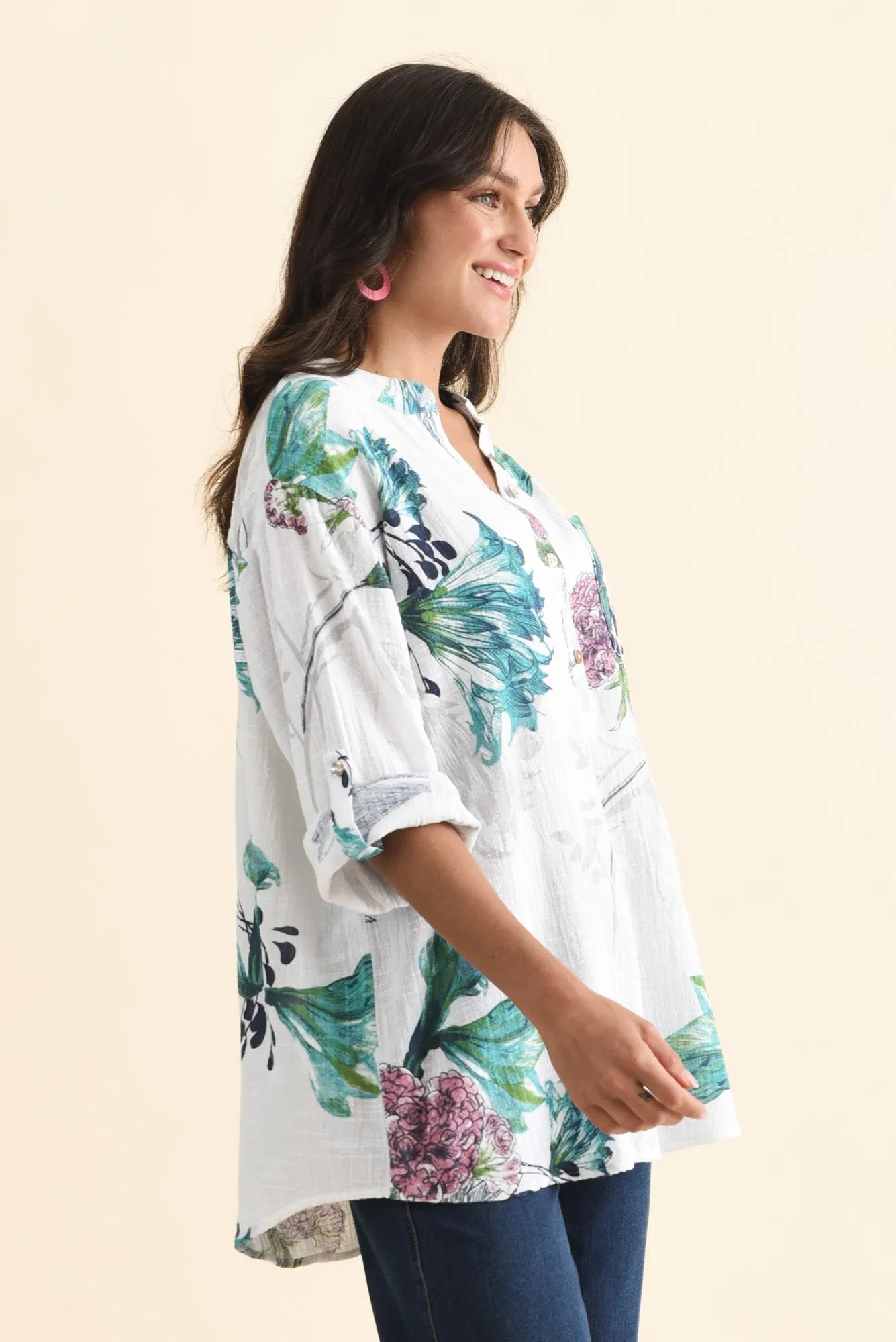Juliet White Floral Cotton Linen Top sold by Blue Bungalow product image thumbnail 3
