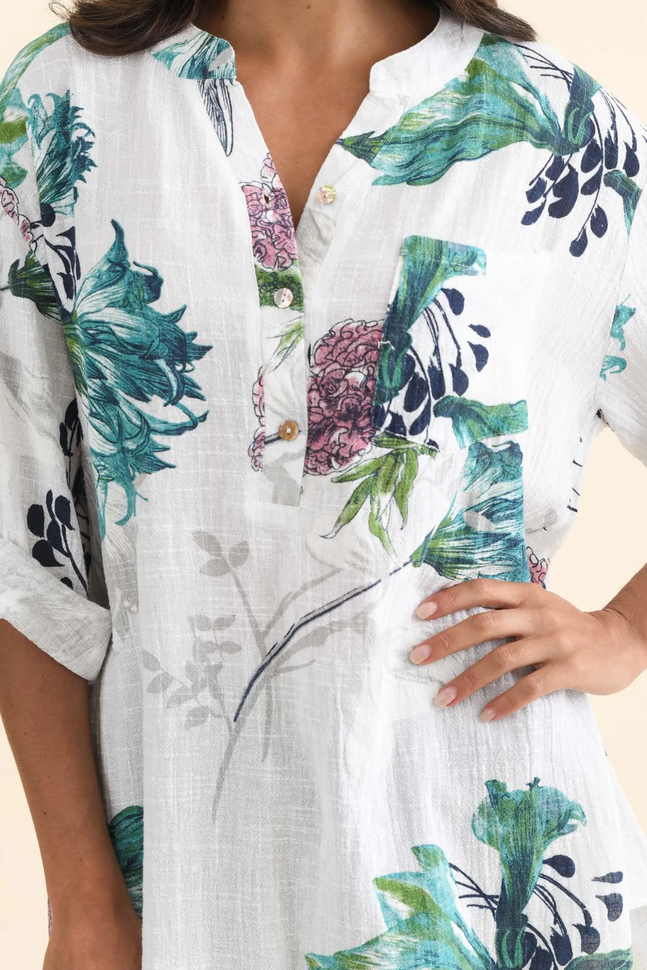 Juliet White Floral Cotton Linen Top sold by Blue Bungalow product image thumbnail 5