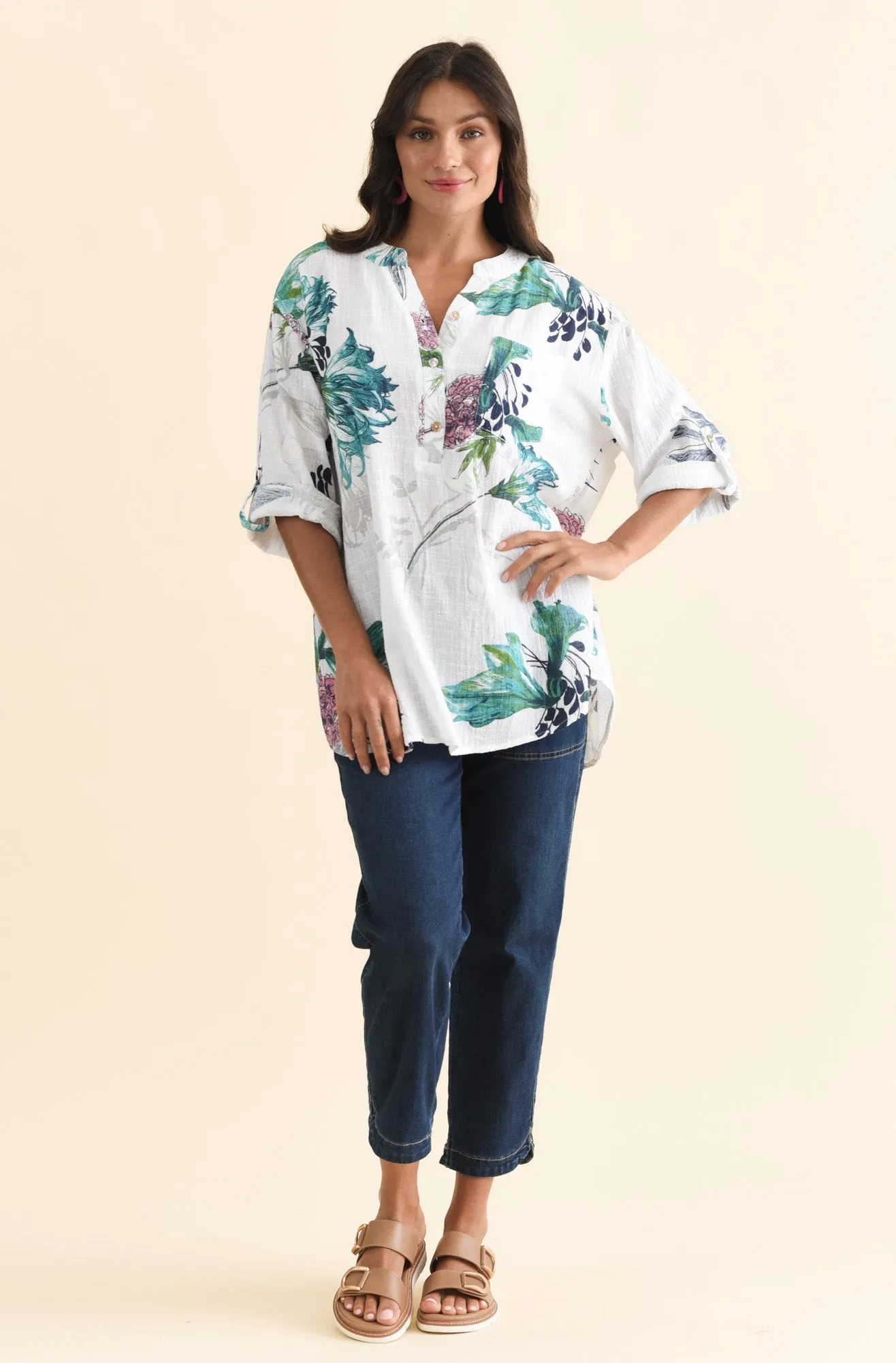 Juliet White Floral Cotton Linen Top sold by Blue Bungalow product image thumbnail 2
