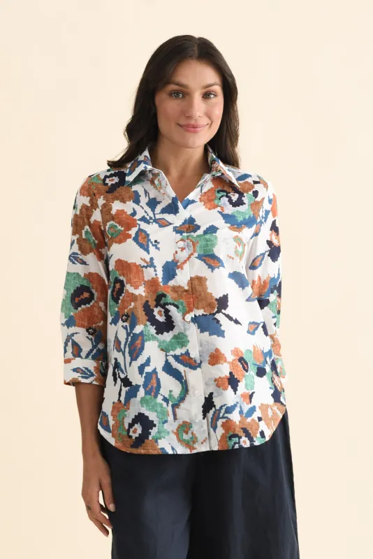 Lilah Orange Garden Cotton 3/4 Sleeved Shirt sold by Blue Bungalow