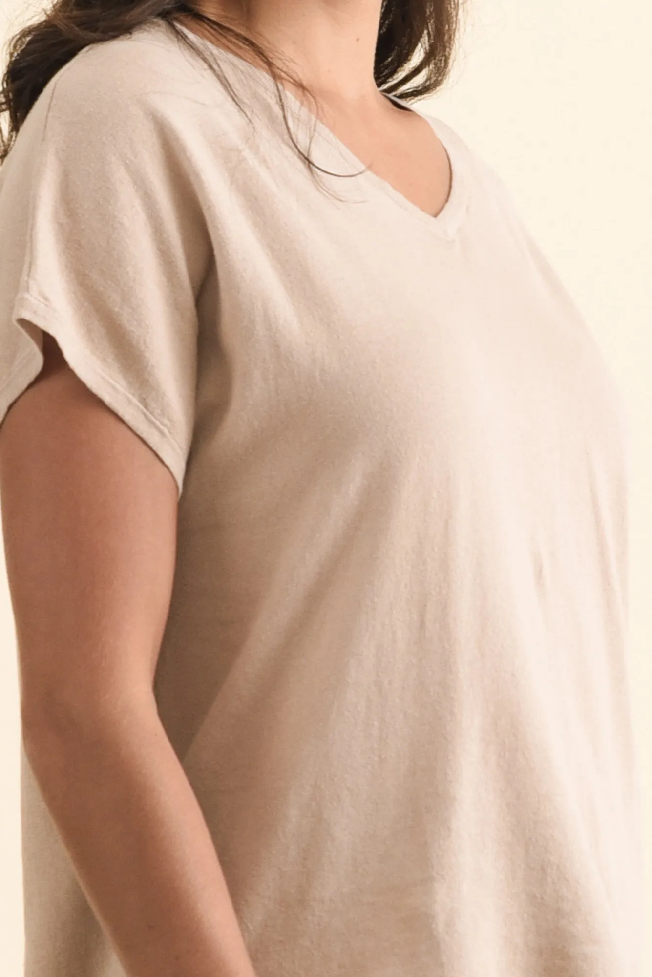 Via Beige Cotton V Neck Knit Top sold by Blue Bungalow product image thumbnail 5