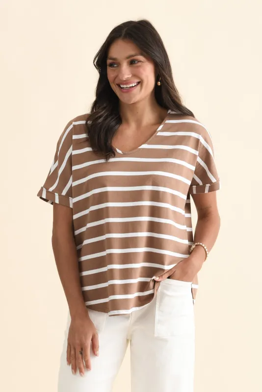 Toronto Chocolate Stripe Cotton Tee sold by Blue Bungalow