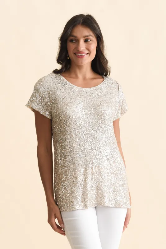 Darcy Champagne Sequin Tee sold by Blue Bungalow