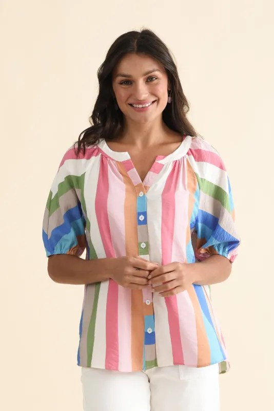 Muna White Stripe Button Top sold by Blue Bungalow