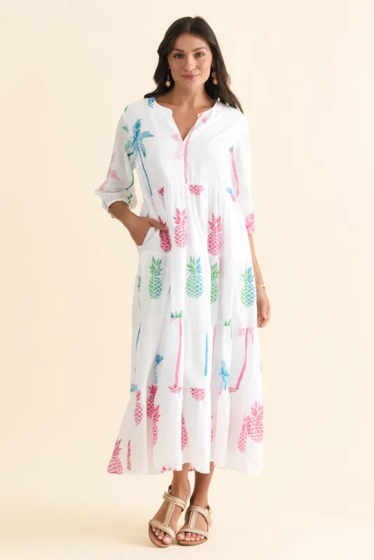 Oren White Tropical Cotton Tier Dress sold by Blue Bungalow