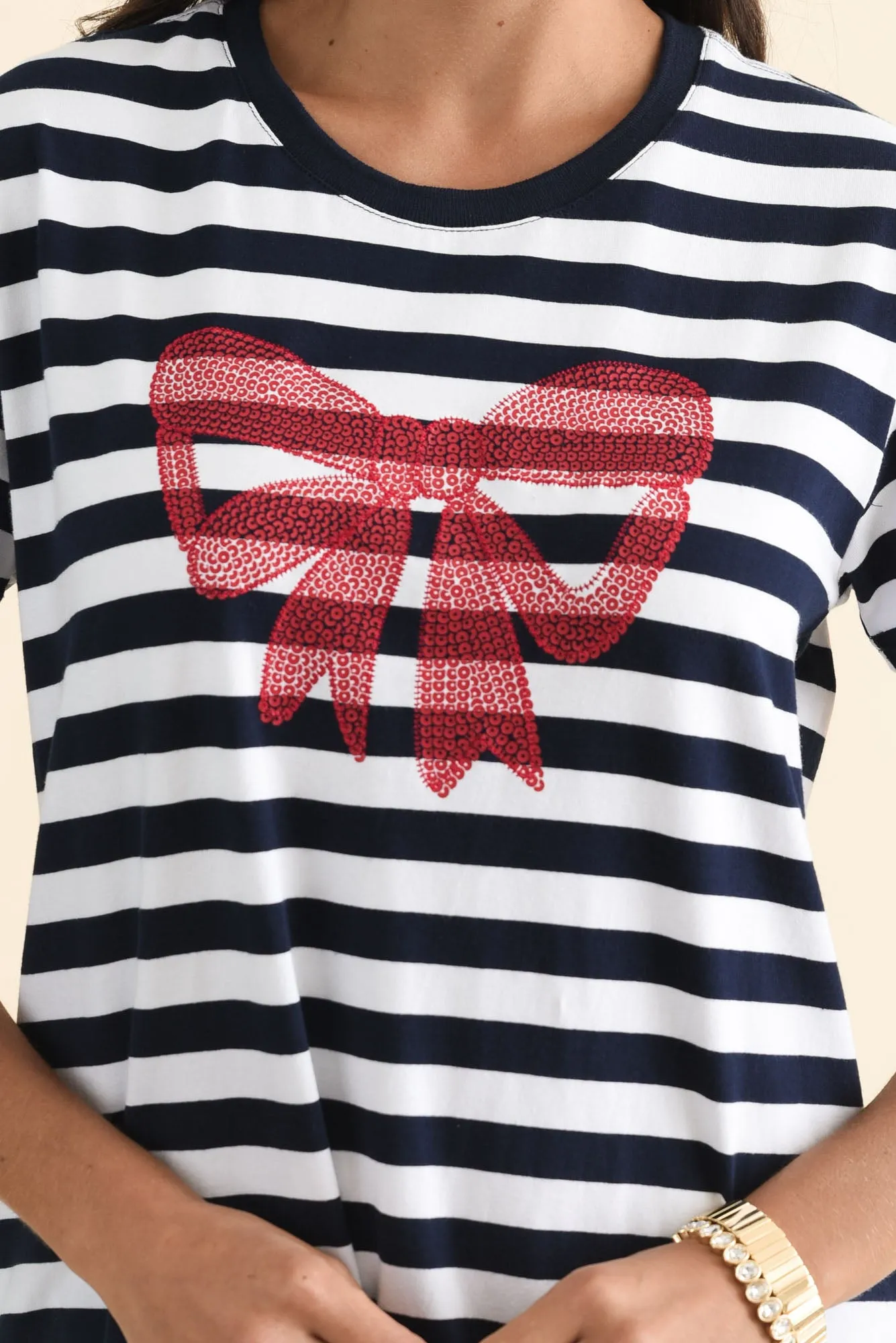 Aya Navy Stripe Bow Cotton Dress sold by Blue Bungalow product image thumbnail 5