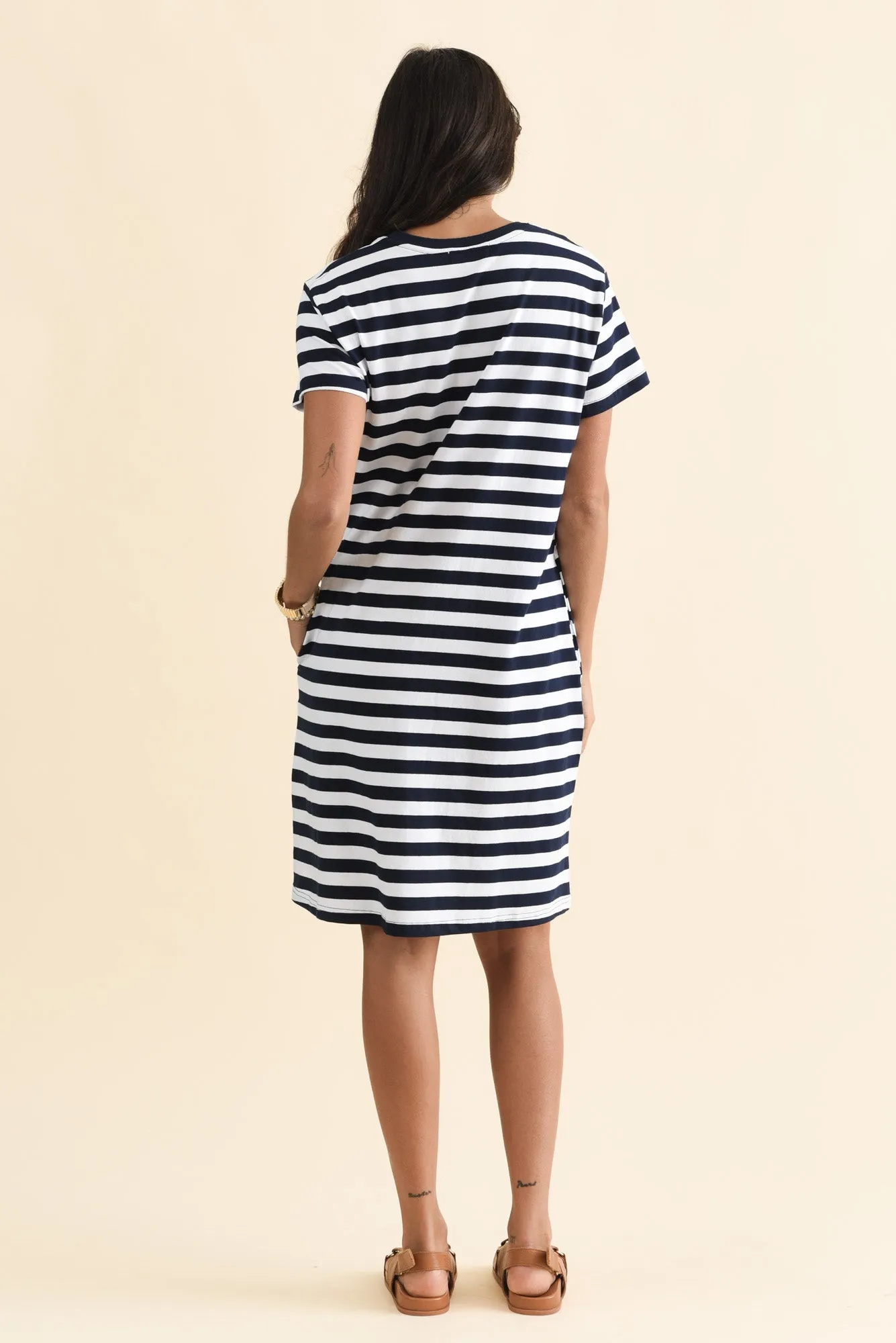 Aya Navy Stripe Bow Cotton Dress sold by Blue Bungalow product image thumbnail 4