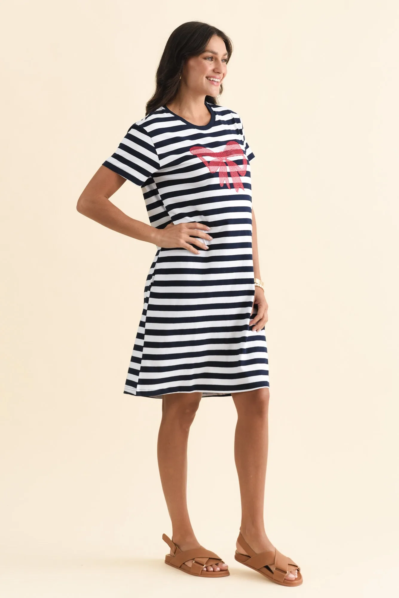 Aya Navy Stripe Bow Cotton Dress sold by Blue Bungalow product image thumbnail 3