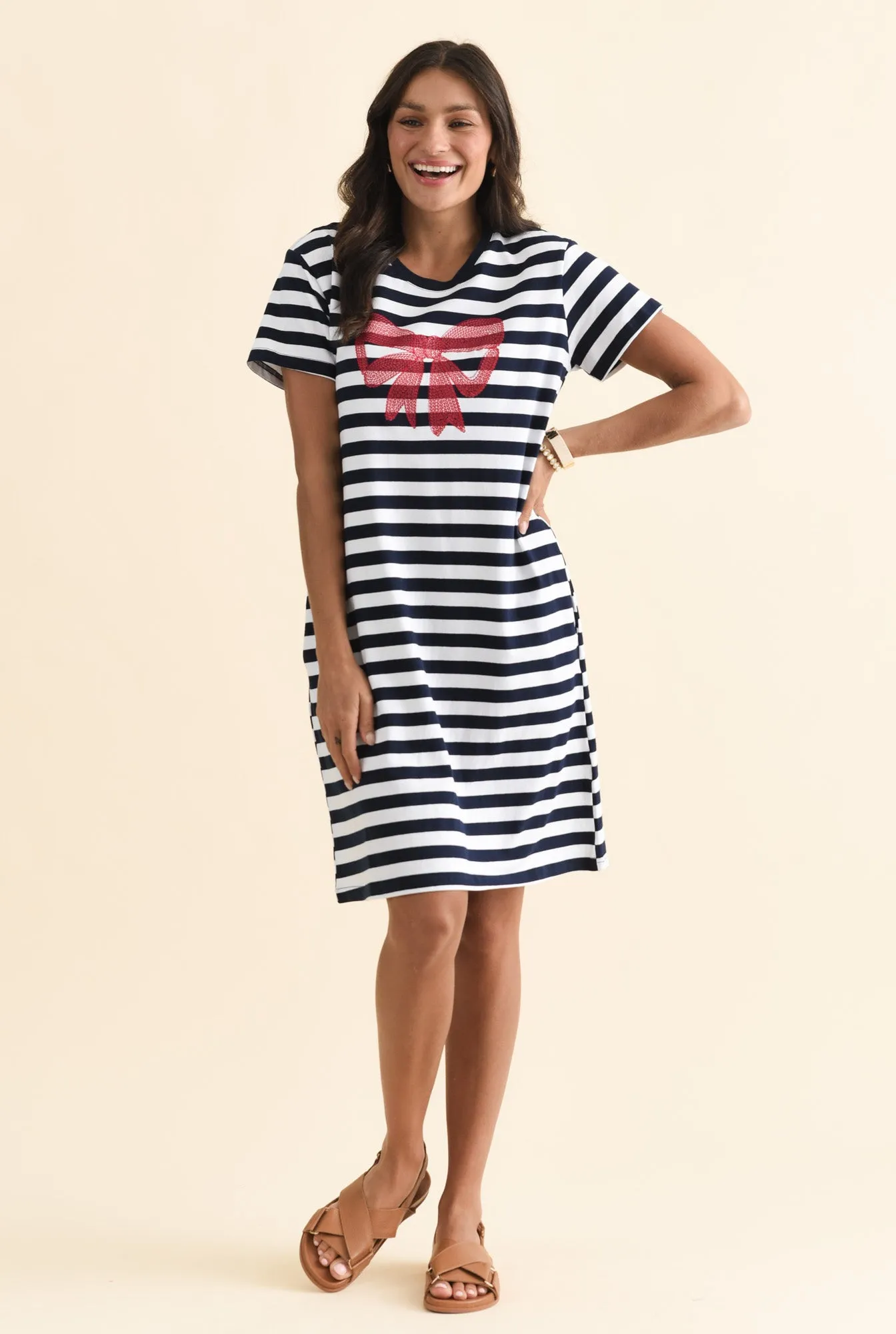 Aya Navy Stripe Bow Cotton Dress sold by Blue Bungalow product image thumbnail 2