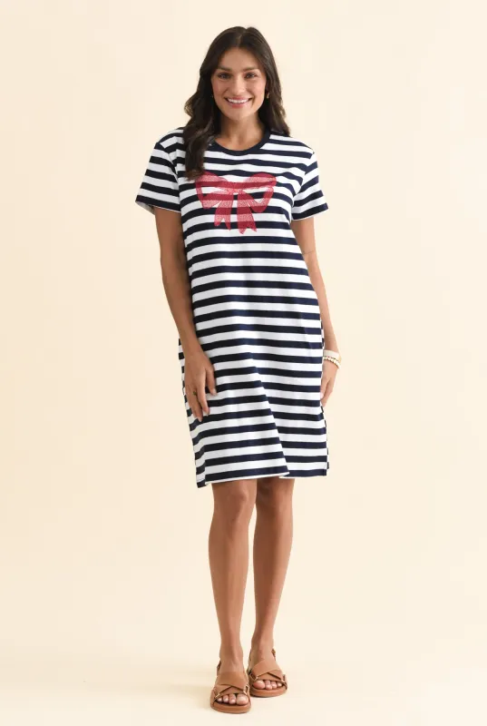 Aya Navy Stripe Bow Cotton Dress sold by Blue Bungalow